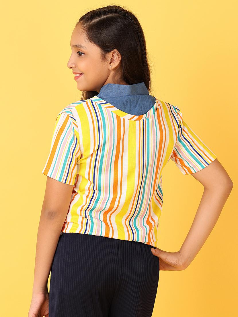 girls striped collared regular top - 21533972 - Standard Image - 3