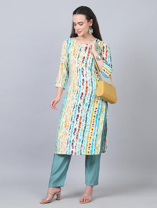 women three quarter sleeves straight kurta - 21534452 - Standard Image - 0