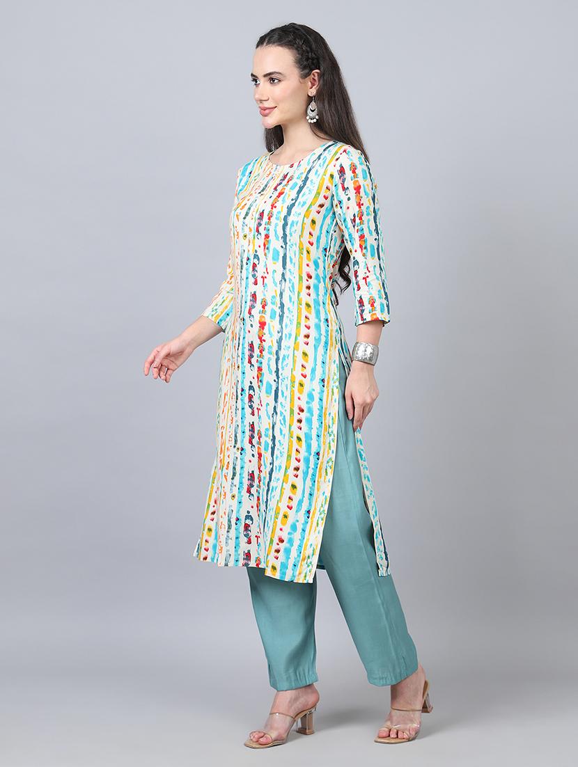 women three quarter sleeves straight kurta - 21534452 - Standard Image - 3