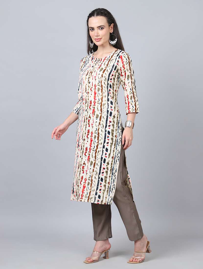 women three quarter sleeves straight kurta - 21534453 -  Standard Image - 3