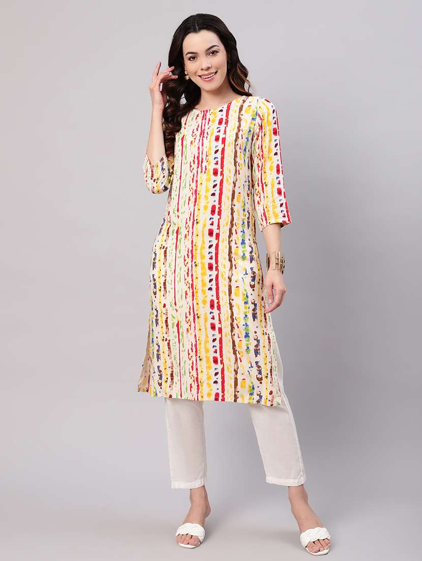 women three quarter sleeves straight kurta