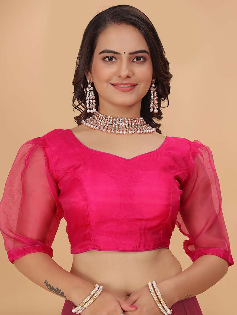 women pink solid stiched blouse