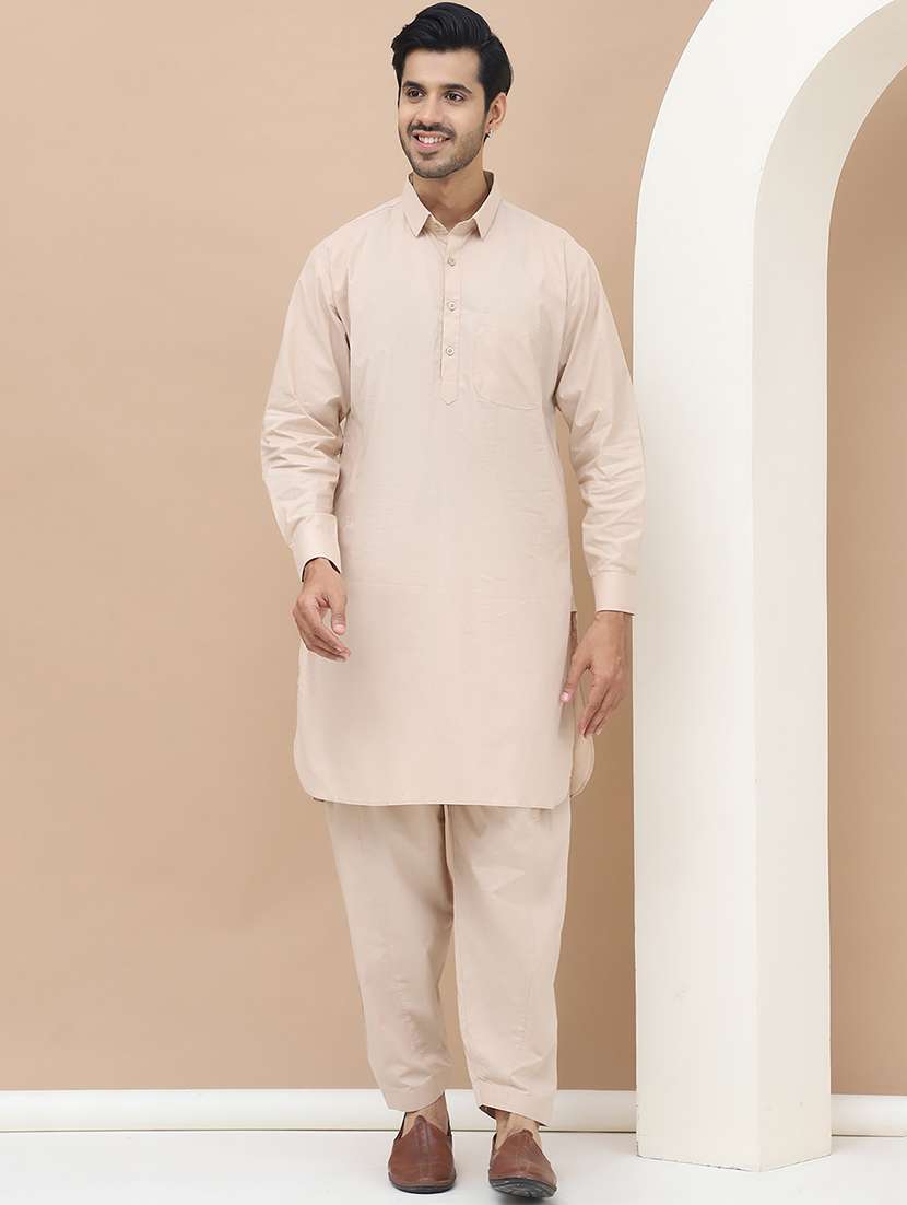 men solids pathani ethnic wear set