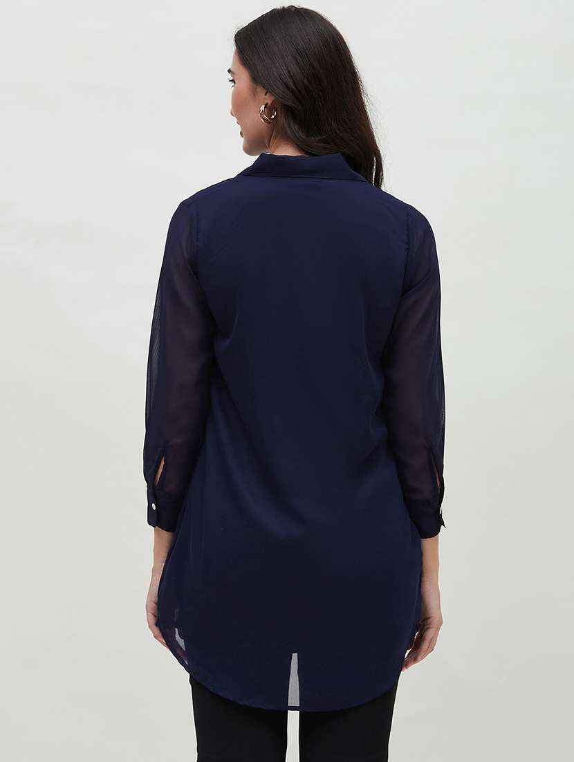 women embroidered collared high low shirt - 21535443 - Standard Image - 3