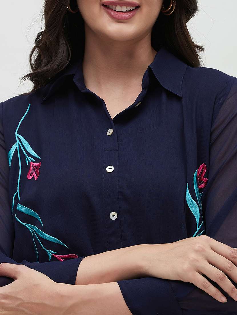 women embroidered collared high low shirt - 21535443 - Standard Image - 5