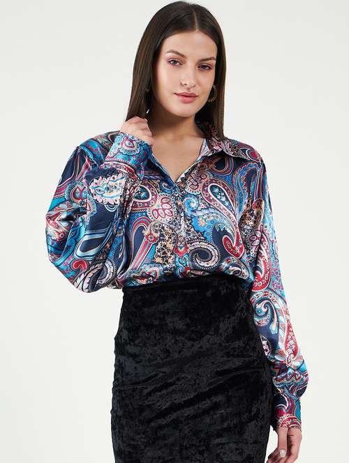 women printed collared oversized shirt - 21535444 - Standard Image - 0