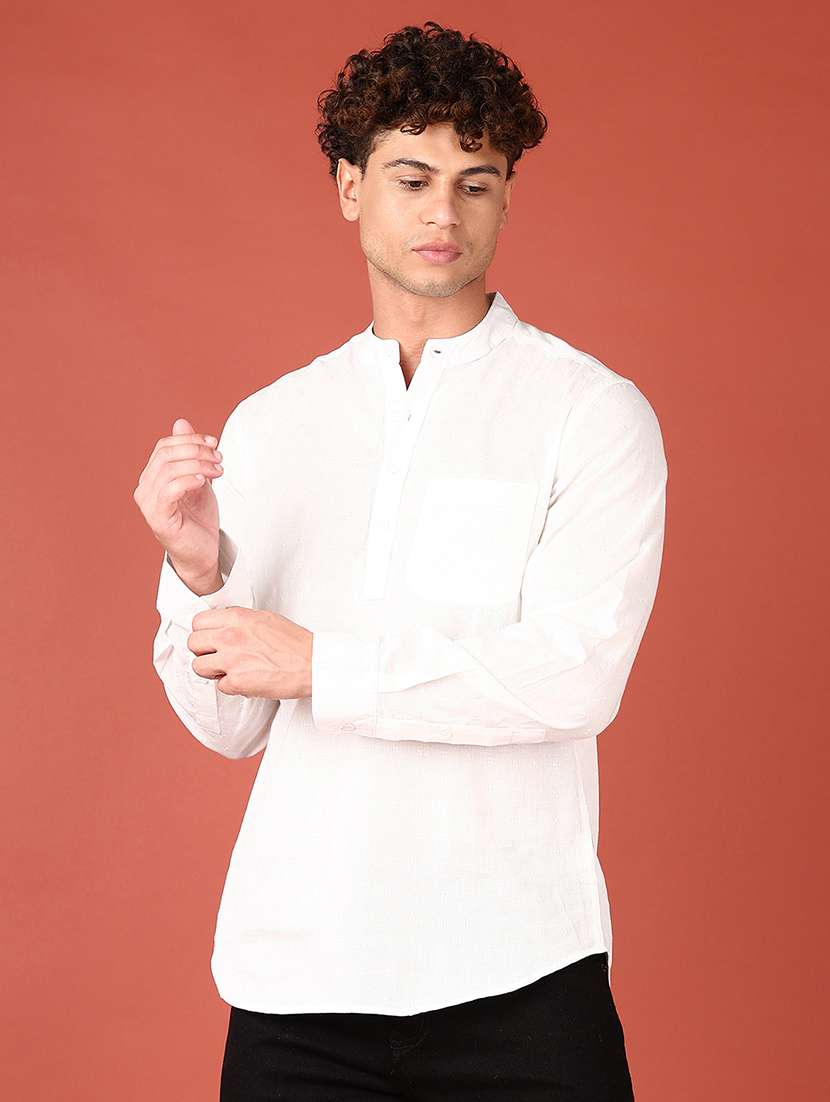 men self design long sleeve short kurta