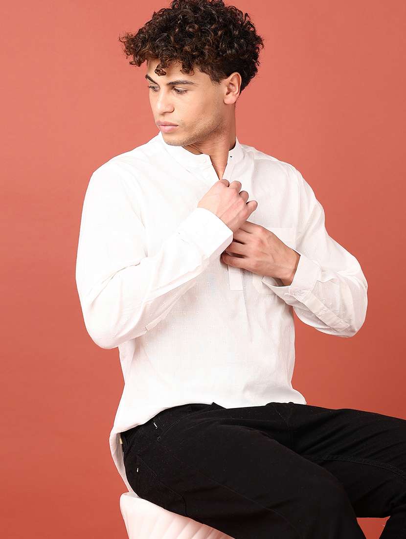 men self design long sleeve short kurta - 21535709 -  Standard Image - 3
