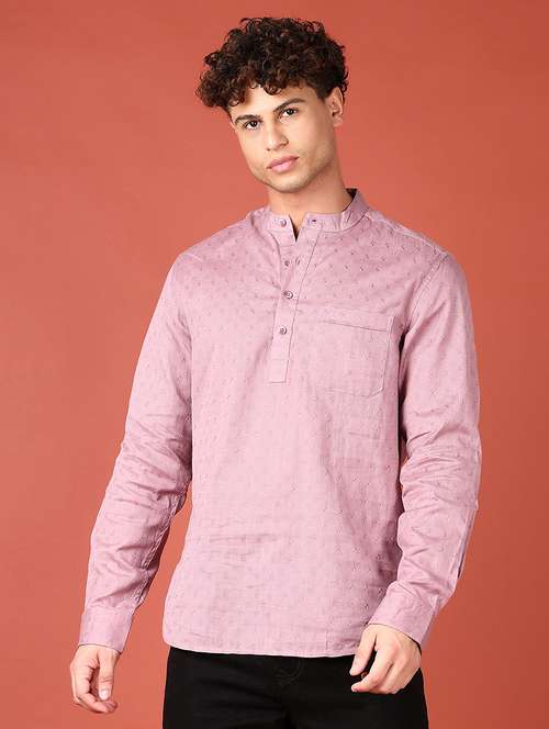 men self design long sleeve short kurta - 21535710 - Standard Image - 0