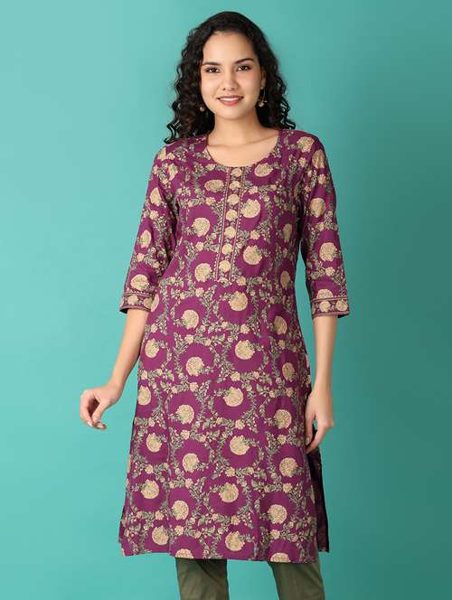 women three quarter sleeve straight kurta