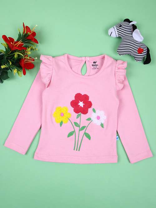 girls pink floral printed long sleeve tee - 21535751 -  Standard Image - 0