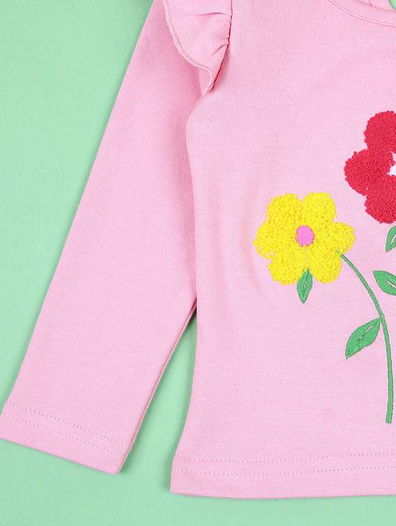 girls pink floral printed long sleeve tee - 21535751 -  Standard Image - 3
