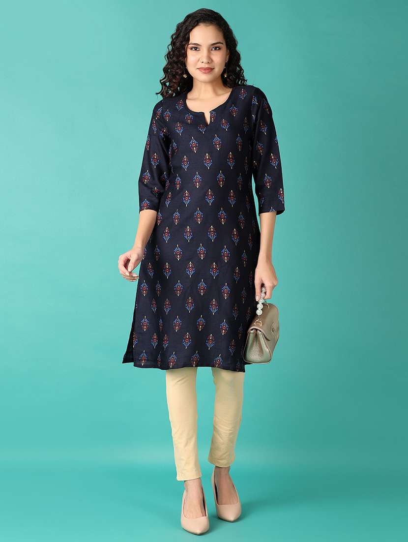 women three quarter sleeve straight kurta - 21535871 -  Standard Image - 3