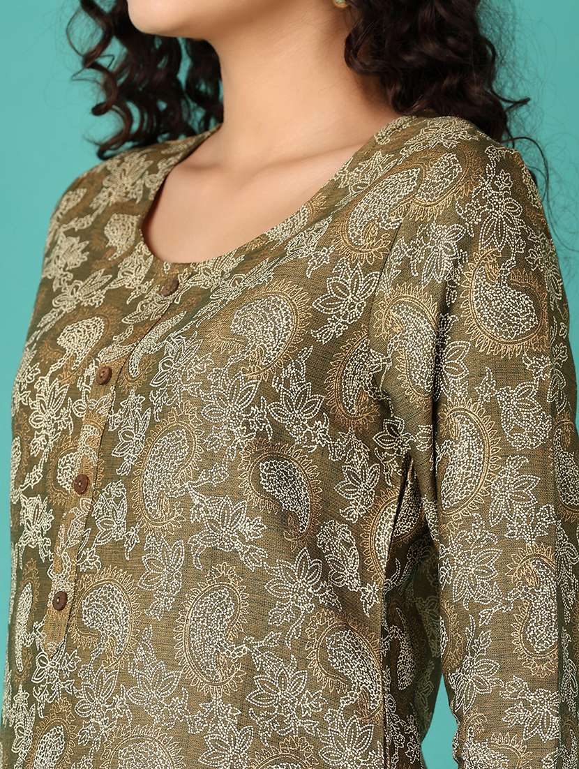 women paisley printed three quarter sleeve straight kurta - 21535872 -  Standard Image - 5