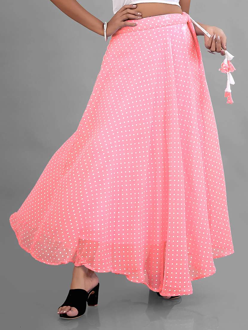 women high-rise polka dot printed flared skirt