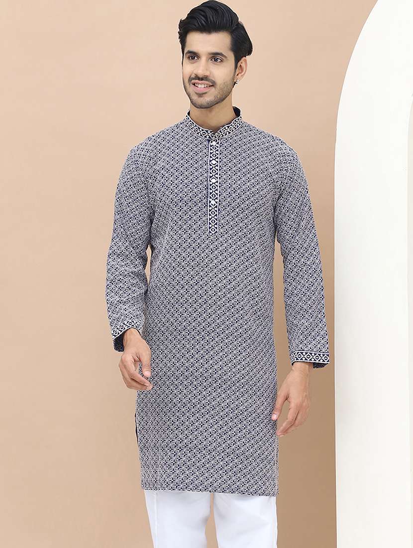 men mandarin neck embroidered long kurta - 21536260 -  Standard Image - 3