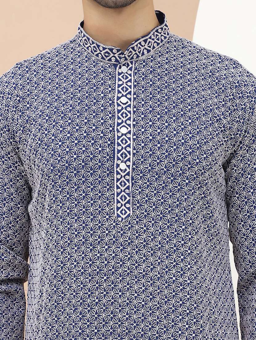 men mandarin neck embroidered long kurta - 21536260 -  Standard Image - 5