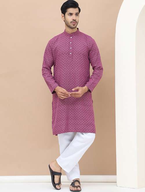 men mandarin neck embroidered long kurta - 21536261 -  Standard Image - 0