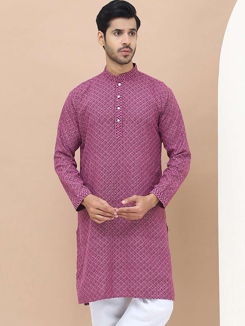 men mandarin neck embroidered long kurta - 21536261 -  Standard Image - 3