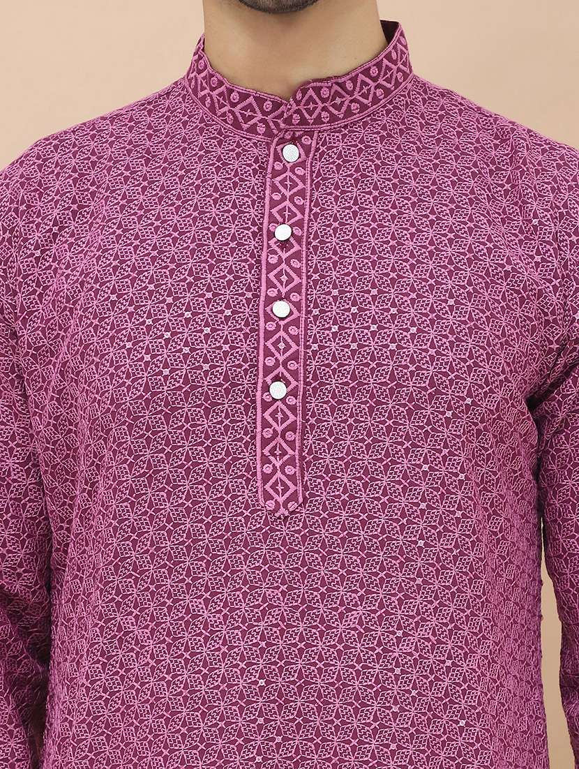 men mandarin neck embroidered long kurta - 21536261 -  Standard Image - 5