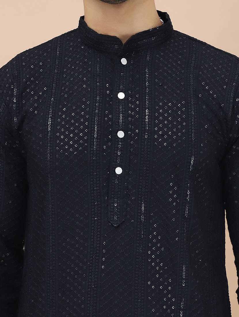 men mandarin neck sequins work long kurta - 21536263 -  Standard Image - 5