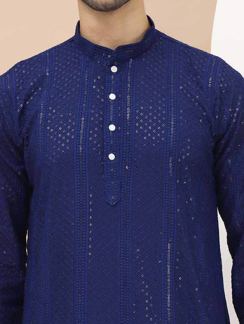 men mandarin neck sequins work long kurta - 21536264 -  Standard Image - 5