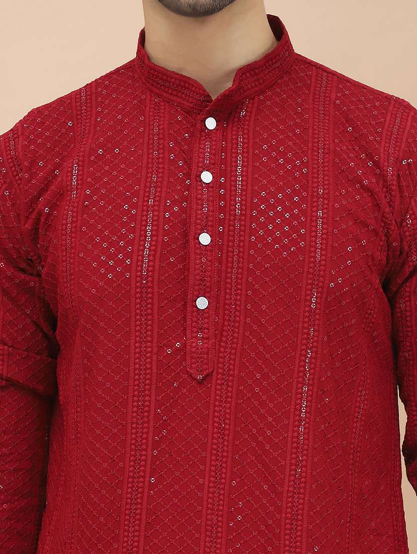 men mandarin neck sequins work long kurta - 21536265 -  Standard Image - 5