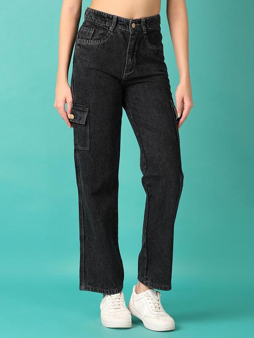women solid mid rise denim cargo - 21536334 - Standard Image - 0