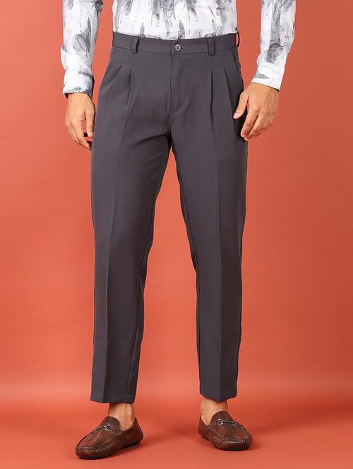 men grey solid ankle length korean pants - 21536345 -  Standard Image - 0