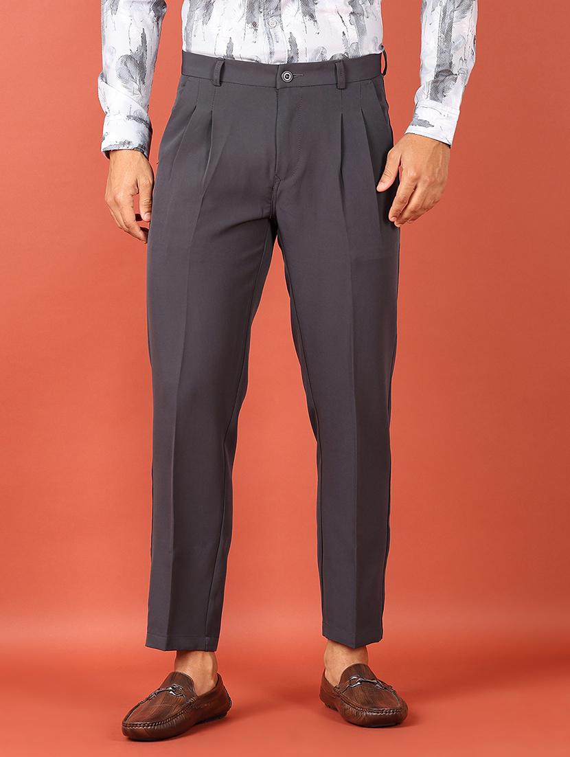 men grey solid ankle length korean pants - 21536345 -  Zoom Image - 0