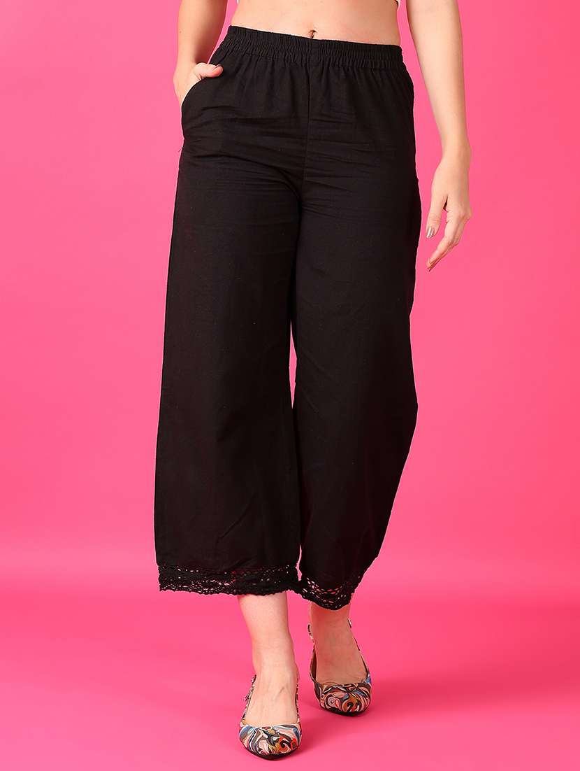 women black solid straight palazzo