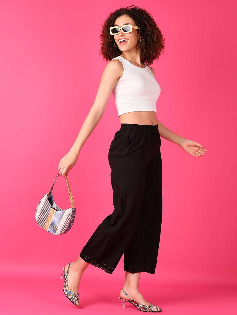 women black solid straight palazzo - 21536393 -  Standard Image - 3