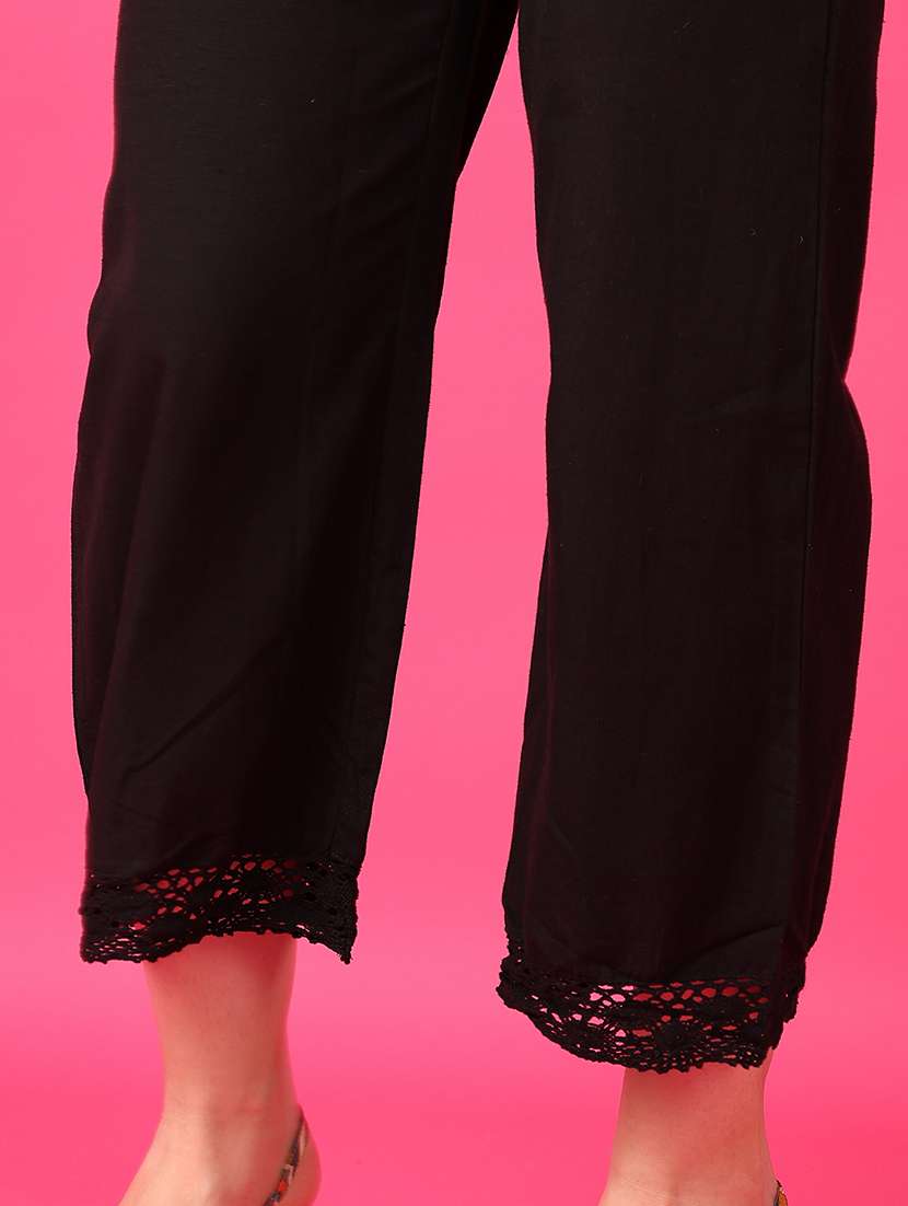 women black solid straight palazzo - 21536393 -  Standard Image - 5