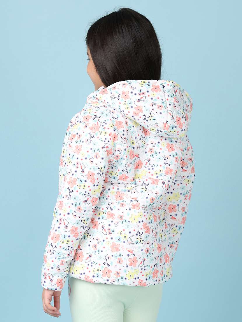 girls white floral printed hooded neck jacket - 21536572 -  Standard Image - 3