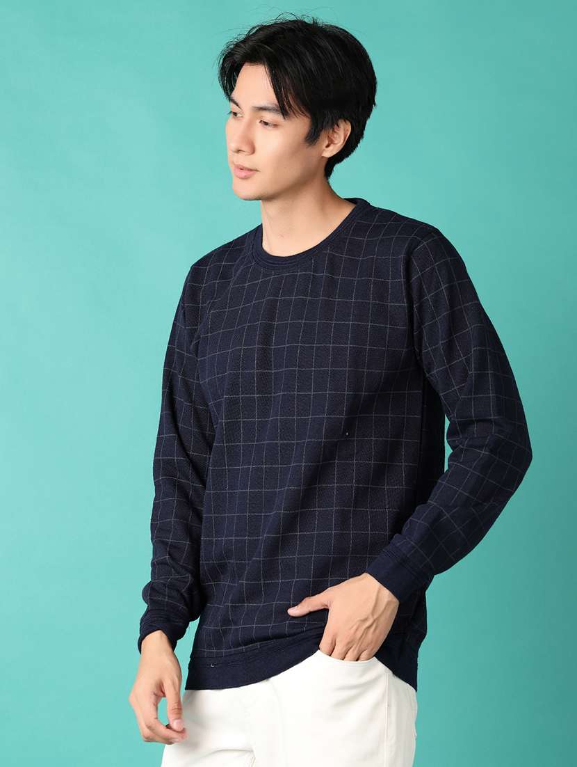 men long sleeves checkered pullover