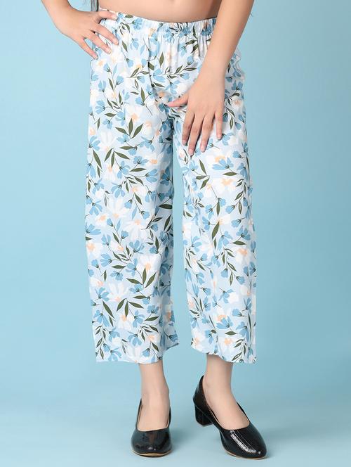 girls light blue floral printed palazzo - 21536584 - Standard Image - 0