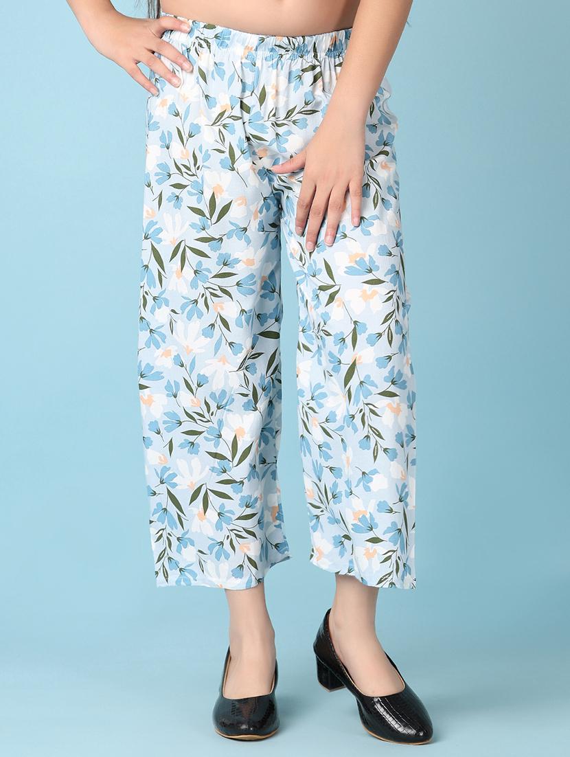 girls light blue floral printed palazzo - 21536584 - Zoom Image - 0