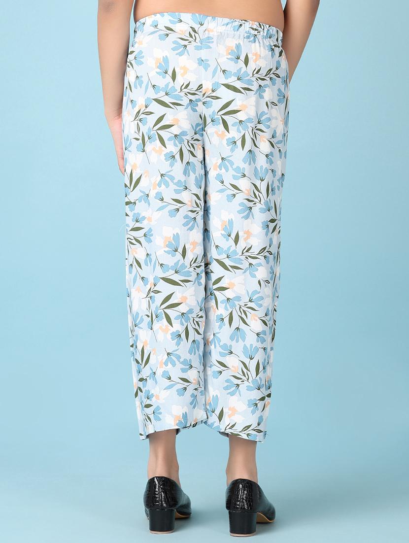 girls light blue floral printed palazzo - 21536584 - Standard Image - 3