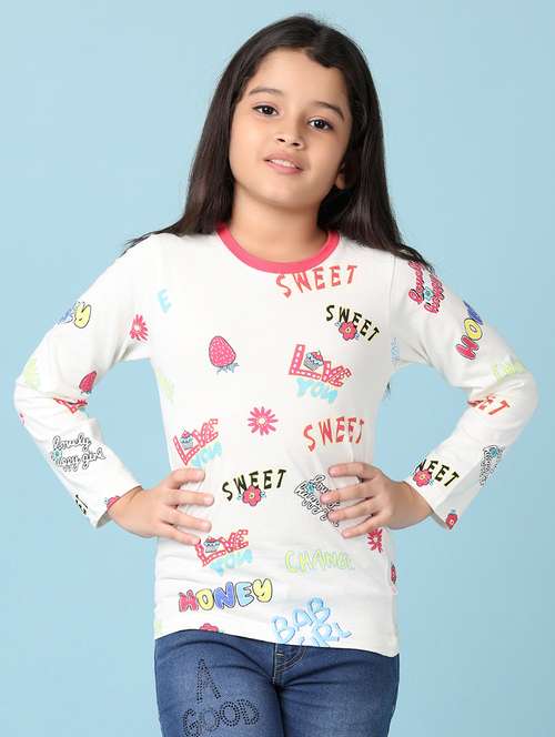 girls white printed long sleeve tee - 21536587 -  Standard Image - 0
