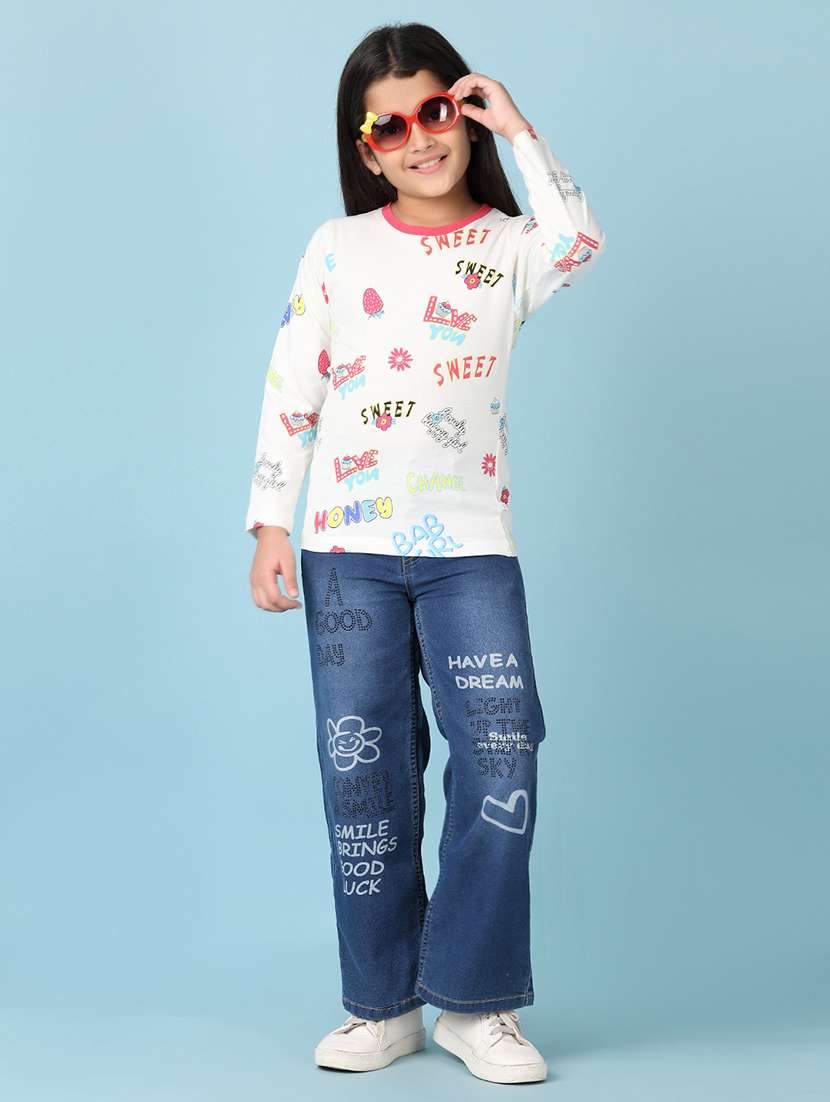 girls white printed long sleeve tee - 21536587 -  Standard Image - 3