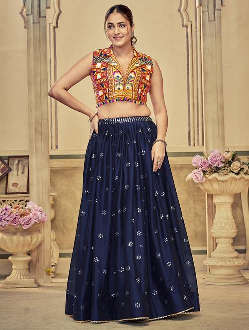women navy blue flared lehenga - 21536710 - Standard Image - 0
