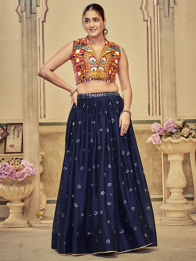 women navy blue flared lehenga - 21536710 - Zoom Image - 0