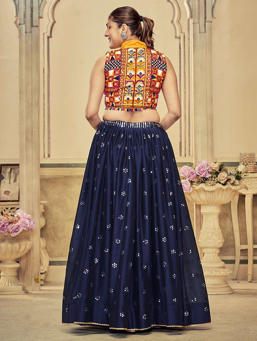 women navy blue flared lehenga - 21536710 - Standard Image - 3