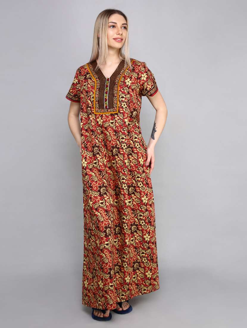 women printed v neck short sleeves nighty - 21536733 - Zoom Image - 0