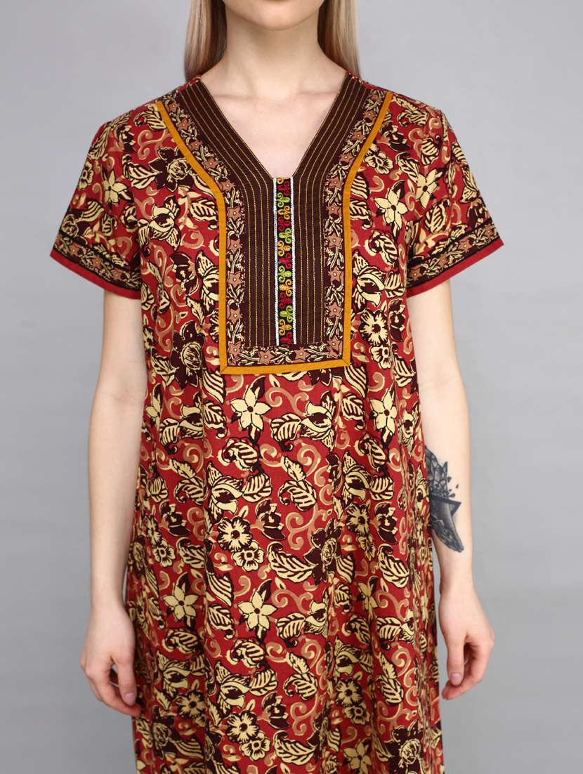 women printed v neck short sleeves nighty - 21536733 - Standard Image - 3