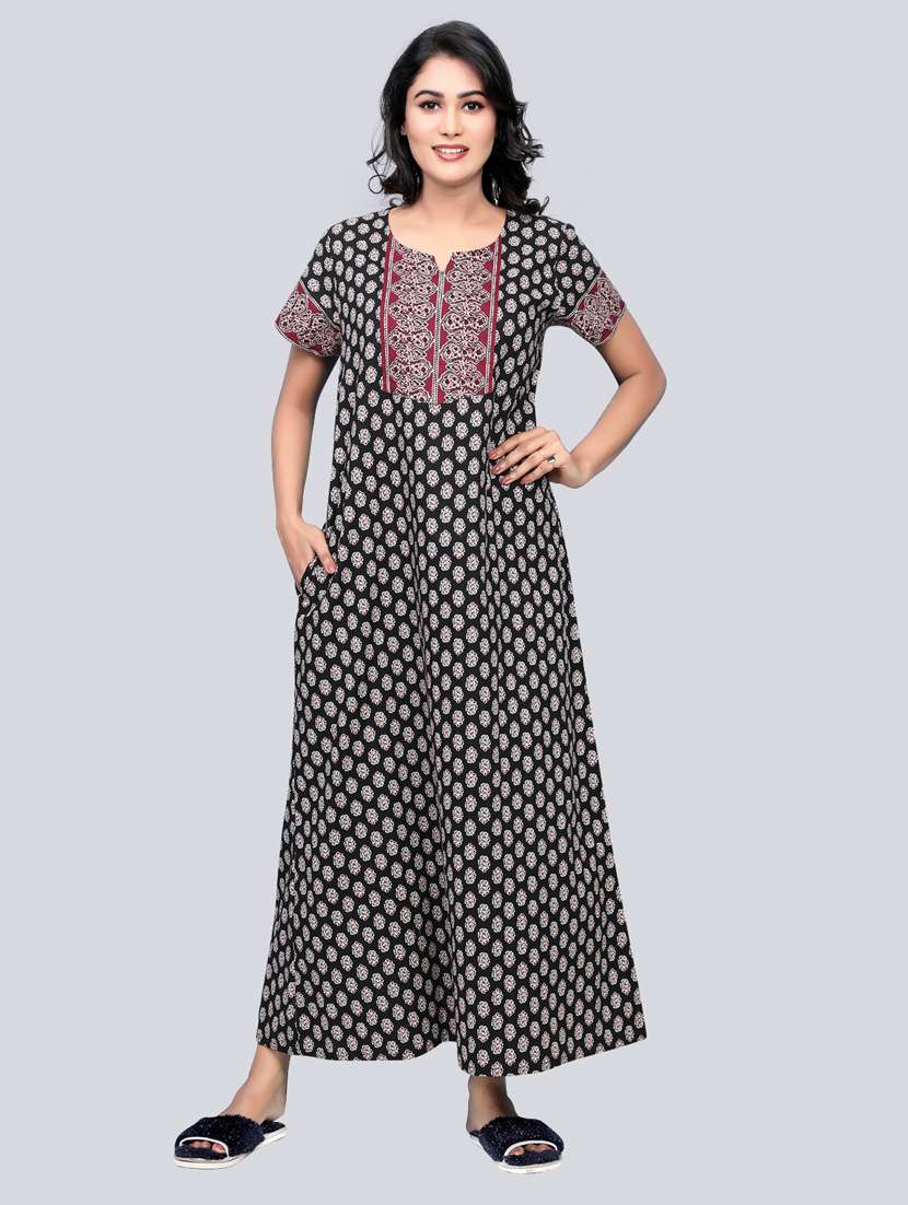 women printed notch neck short sleeves nighty