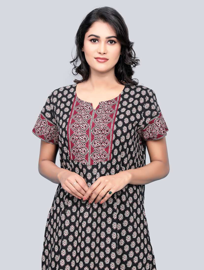 women printed notch neck short sleeves nighty - 21536738 -  Standard Image - 3