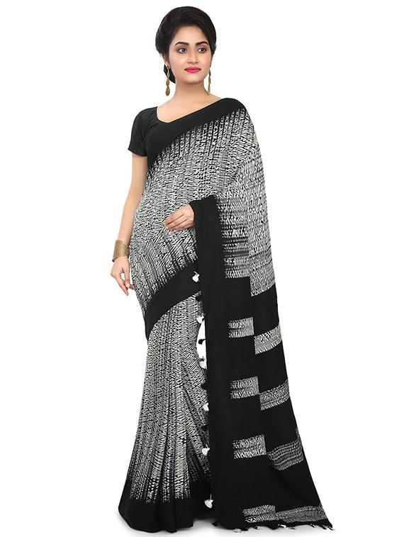 women black printed saree - 21536841 -  Zoom Image - 0