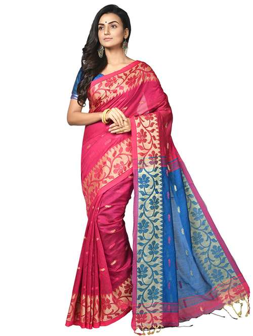 women pink self design handloom saree - 21536924 - Standard Image - 0