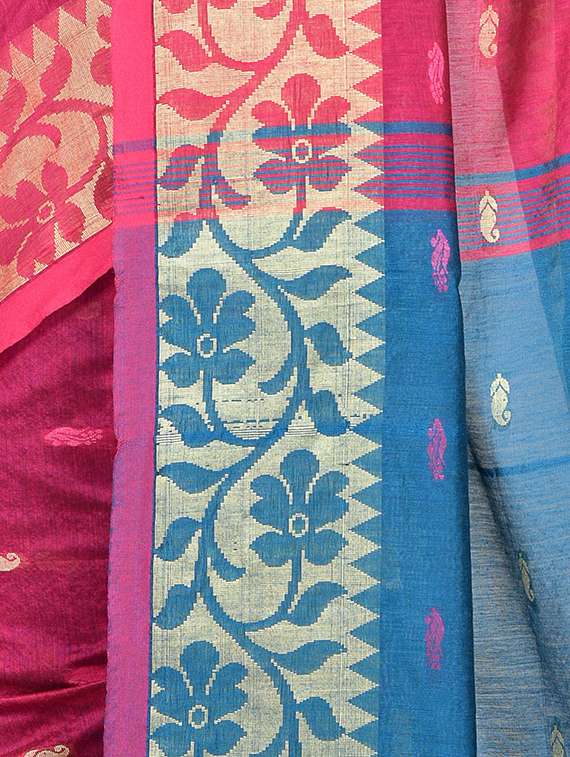 women pink self design handloom saree - 21536924 - Standard Image - 3